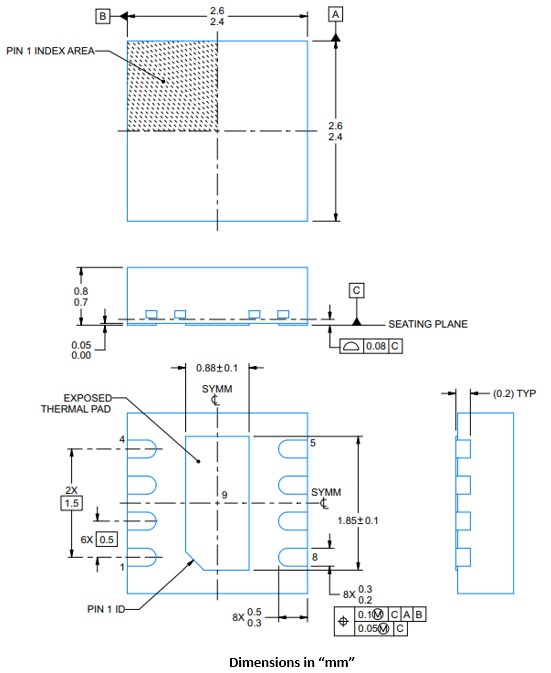 Mechanical Drawing - Texas Instruments TMP1826 Digital Temperature Sensor